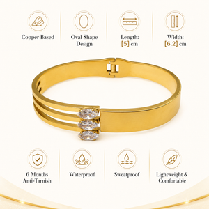 Gold Twisted Rope Diamond Oval Kada for Women | Braided Stone Stainless Steel Ladies Bangle | Textured Festive Jewellery