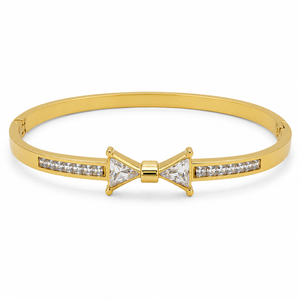 Gold Cluster Diamond Trio Oval Kada for Women | Three Stone Grouping Stainless Steel Ladies Bangle | Statement Festive Jewellery