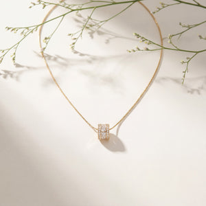 Gold Barrel CZ Bead Slider Pendant Chain Anti-Tarnish Necklace