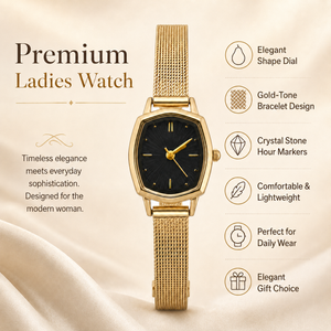 Watches Gold-Tone Octagonal Black Dial Multi Strand Bracelet Watch for Women