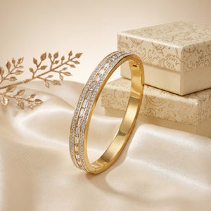 Dual Row Pave CZ Eternity Baby Kada Bangle | Gold Plated Slim Stackable Bracelet for Women