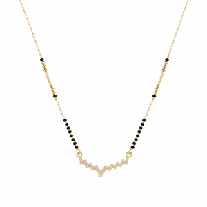 KZ Gold Plated Zigzag Bar CZ Mangalsutra for Women Black Bead Chain Wave Lightning Pendant FS