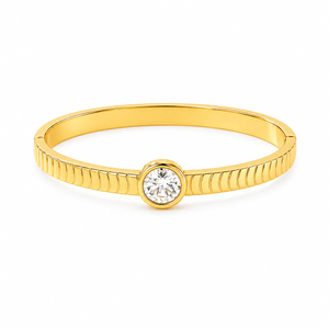 Solitaire CZ Ridged Textured Baby Kada Bangle | Gold Plated Bezel Set Slim Bracelet for Women