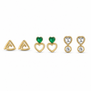 Earrings Gold Triangle, Emerald Heart & Zircon Kite Stud Earrings Set of 3 Pairs