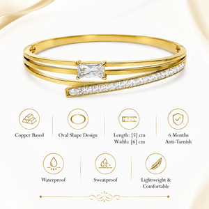 Gold Leaf Motif Diamond Oval Kada for Women | Botanical Stone Stainless Steel Ladies Bangle | Nature Inspired Jewellery