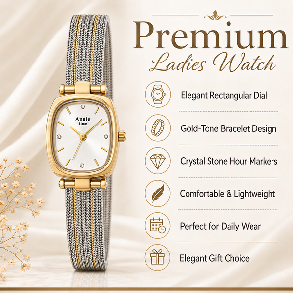 Watches Two-Tone Square Dial Silver Mesh Bracelet Watch for Women