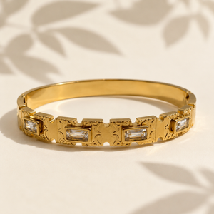 Gold Double Row Round Diamond Oval Kada for Women | Twin Stone Line Stainless Steel Ladies Bangle | Layered Festive Jewellery