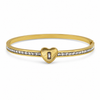 Gold Raised Heart Charm Baguette Diamond Kada for Women | Heart Pendant Row Stone Stainless Steel Ladies Bangle | Romantic Festive Jewellery