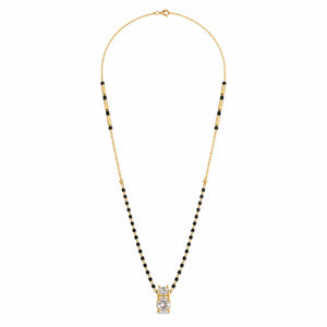 KZ Gold Plated Square CZ Solitaire Mangalsutra for Women Black Bead Chain Stacked Stone Pendant FS