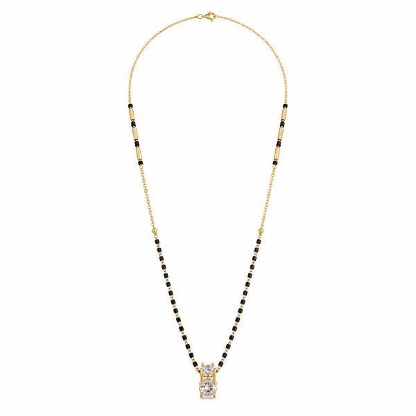 KZ Gold Plated Square CZ Solitaire Mangalsutra for Women Black Bead Chain Stacked Stone Pendant FS