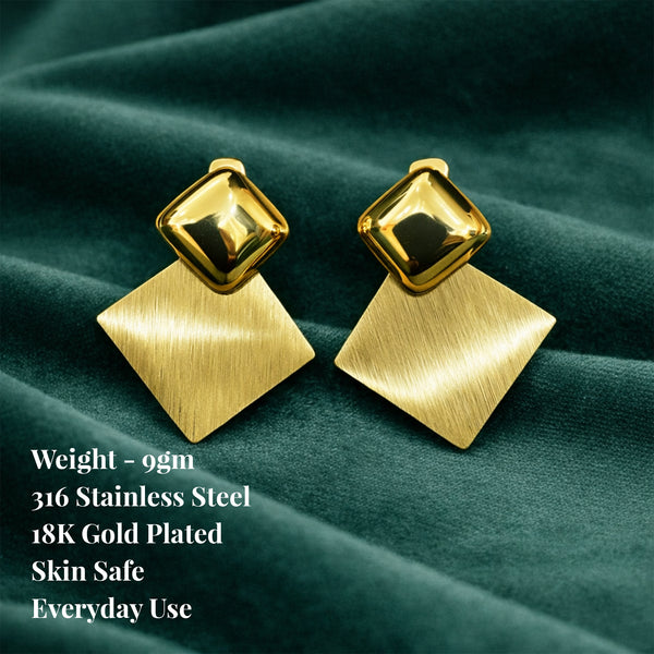 Anti-Tarnish Gold Plated Gold Stud with Gold Square Earrings - 1 Pair