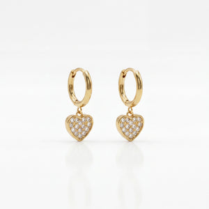 18K Gold Plated Pavé Heart Charm Hoop Earrings
