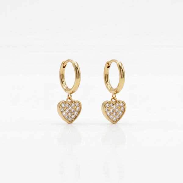 18K Gold Plated Pavé Heart Charm Hoop Earrings