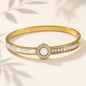 Gold Marquise Diamond Accent Oval Kada for Women | Navette Stone Stainless Steel Ladies Bangle | Elegant Festive Jewellery