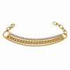 Gold Plated Triple Strand Bracelet with Curb Chain Center and Pave White Stone Side Chains