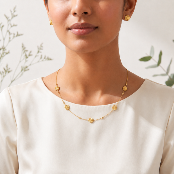 Anti tranish Gold plated 125 No. Flower Chain with Minimal Flower Earrings for adults - 1 Pc