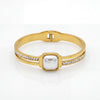 Mother of Pearl Square Pave CZ Baby Kada Bangle | Gold Plated Statement Stackable Bracelet for Women