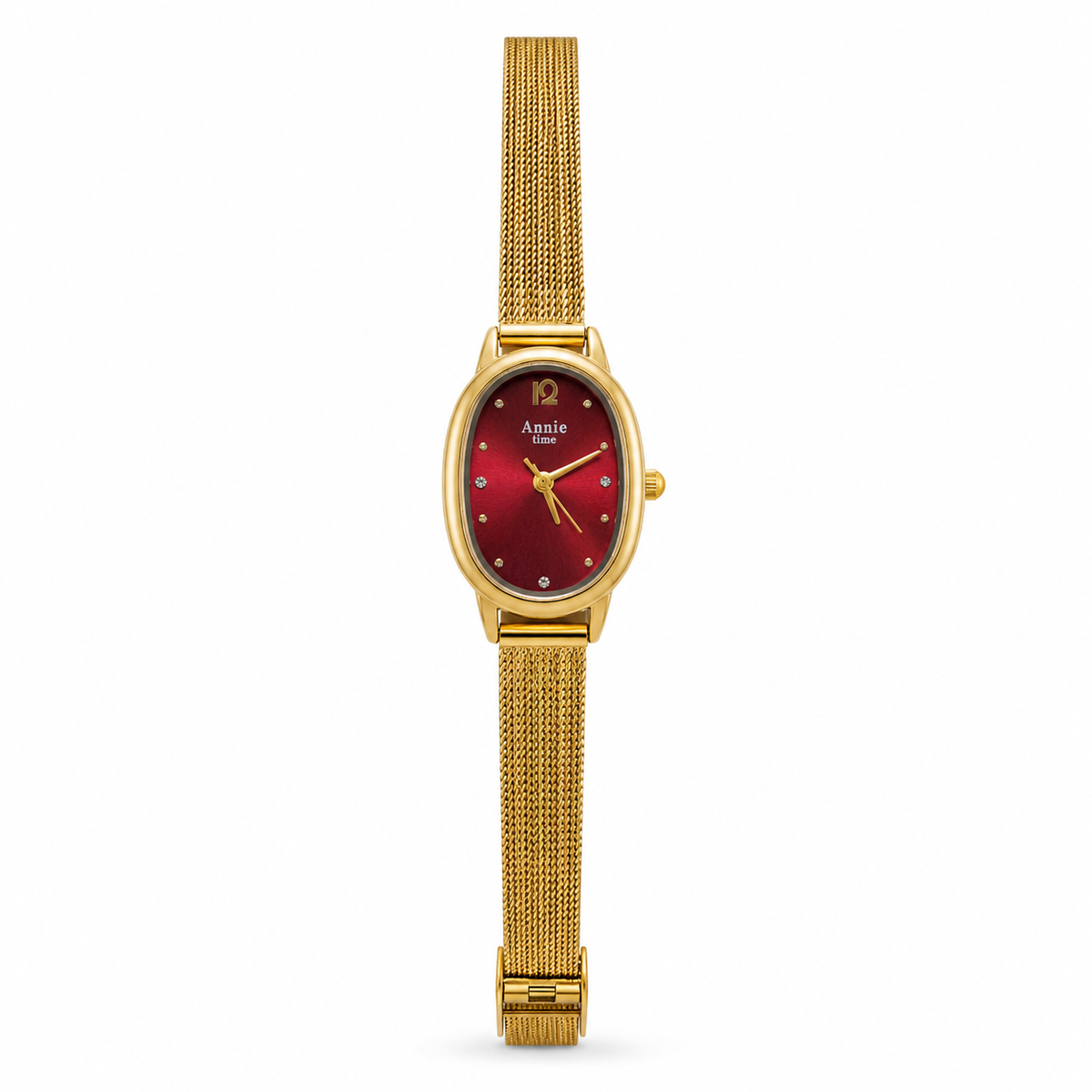 Watches Gold-Tone Barrel Maroon Dial Mesh Bracelet Watch for Women