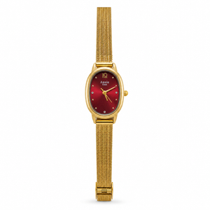 Watches Gold-Tone Barrel Maroon Dial Mesh Bracelet Watch for Women