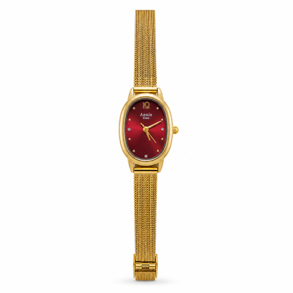 Watches Gold-Tone Barrel Maroon Dial Mesh Bracelet Watch for Women