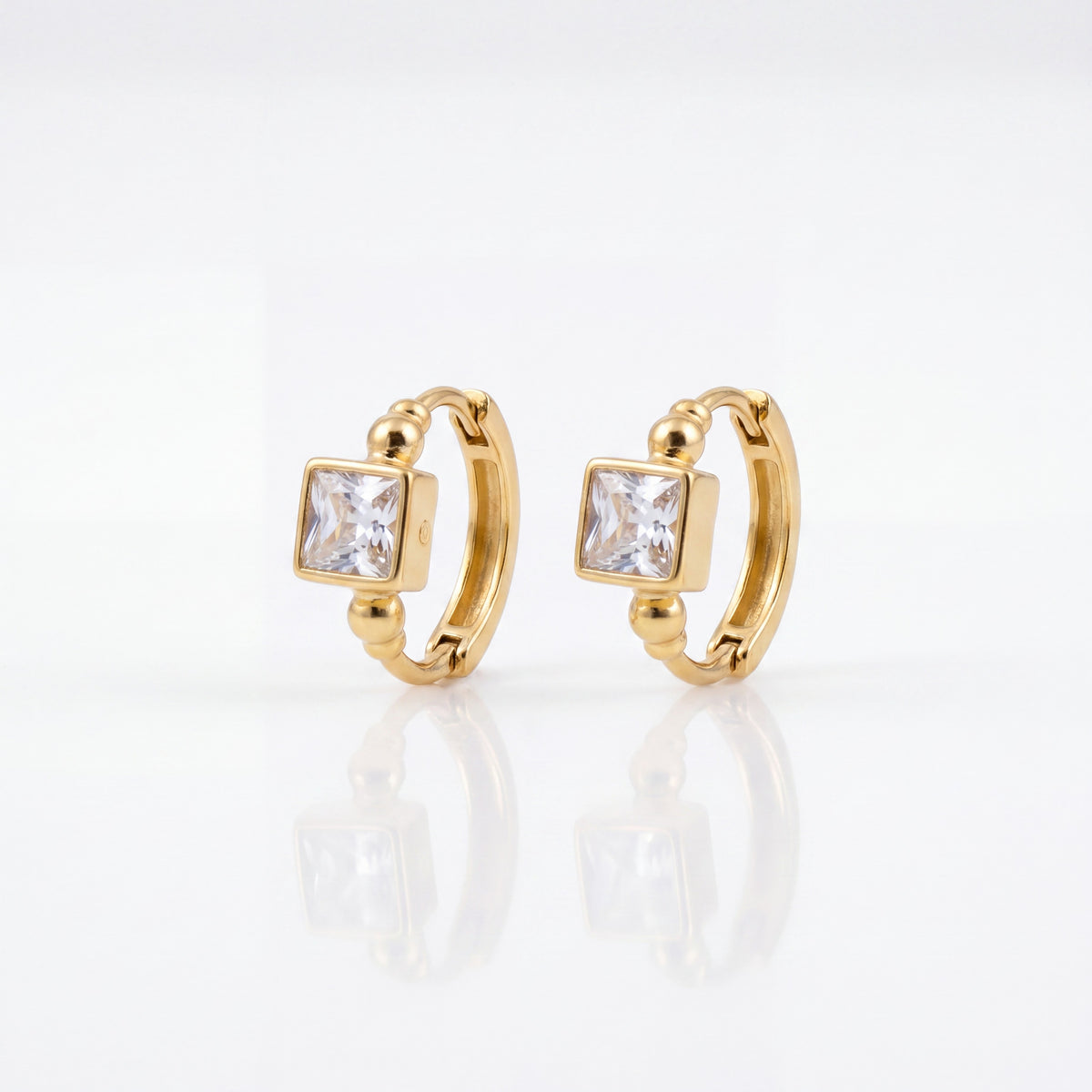 Gold Plated Square CZ Bezel Huggie Hoop Earrings