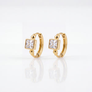 Gold Plated Square CZ Bezel Huggie Hoop Earrings