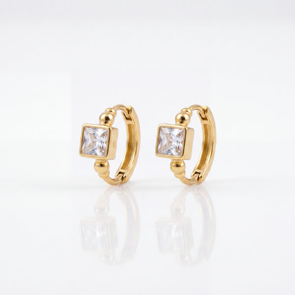 Gold Plated Square CZ Bezel Huggie Hoop Earrings