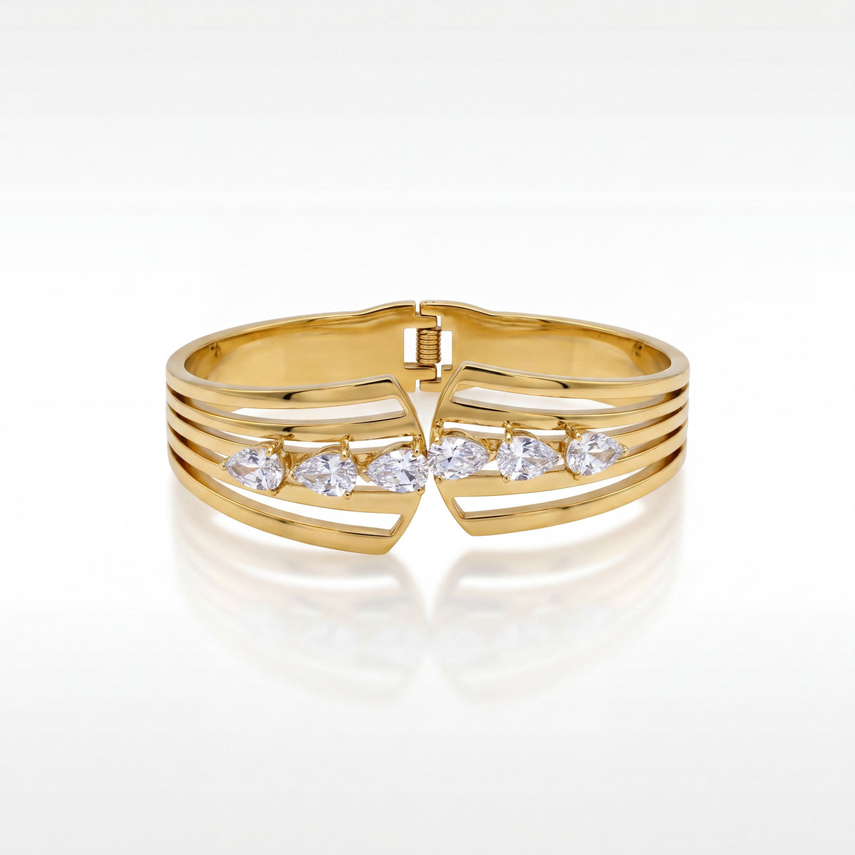 Multi-Cut CZ Cluster Bypass Baby Kada Bangle | Gold Plated Marquise Baguette Statement Cuff for Women