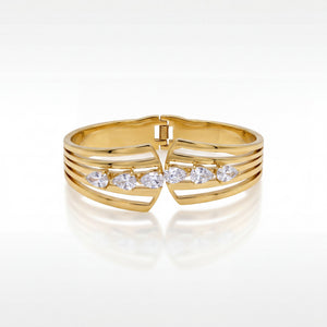 Multi-Cut CZ Cluster Bypass Baby Kada Bangle | Gold Plated Marquise Baguette Statement Cuff for Women