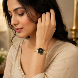 Watches Gold-Tone Octagonal Black Dial Multi Strand Bracelet Watch for Women