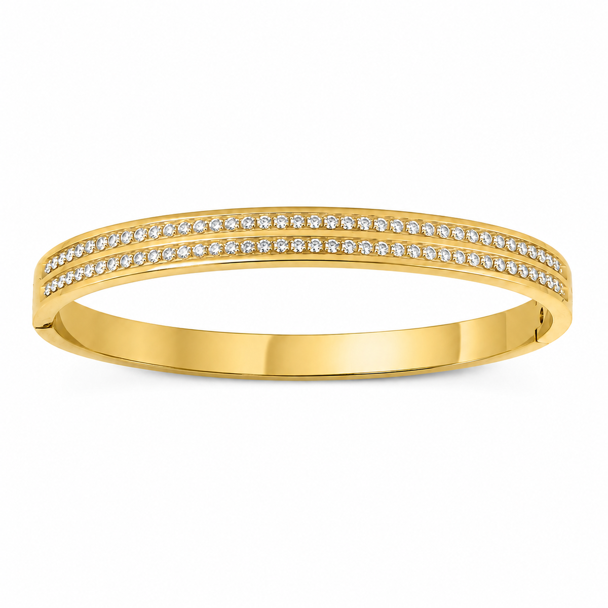 Gold Crescent Diamond Oval Kada for Women | Curved Arc Stone Stainless Steel Ladies Bangle | Celestial Design Jewellery