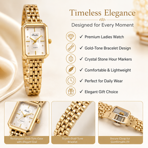 Watches Gold-Tone Rectangular Dial Minimal Chain Bracelet Watch for Women