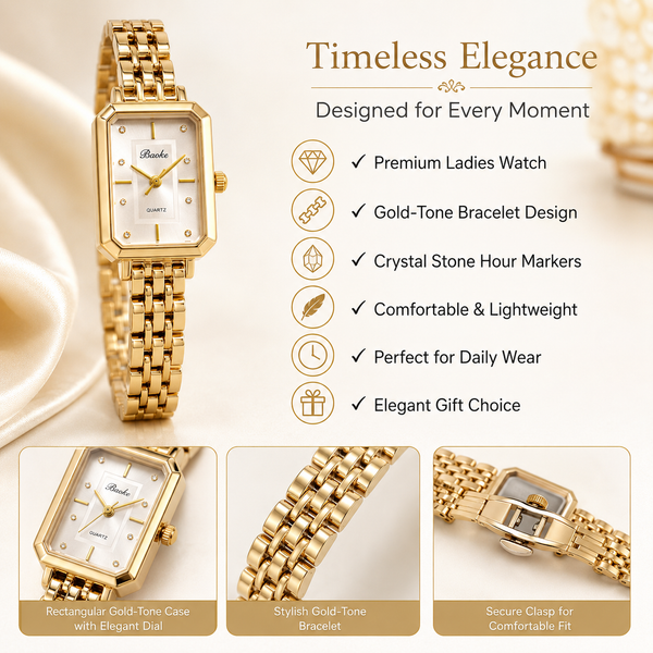 Watches Gold-Tone Rectangular Dial Minimal Chain Bracelet Watch for Women