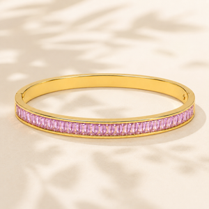 Gold Wavy Pink Stone Oval Kada for Women | Twisted Diamond Cut Stainless Steel Ladies Bangle | Festive Party Wear Jewellery