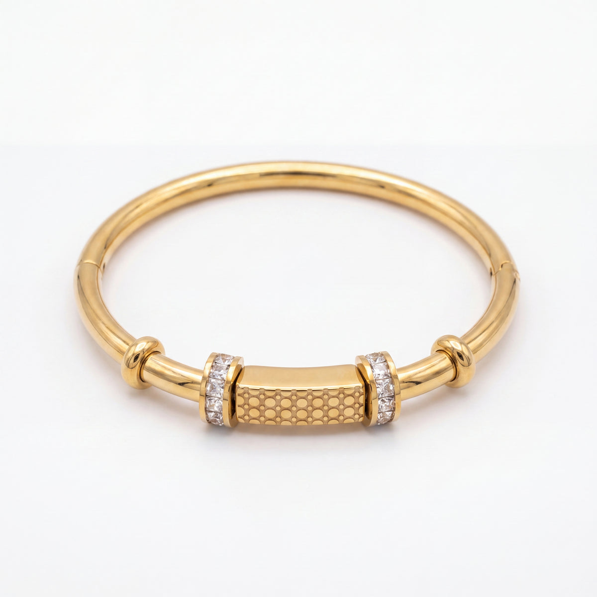 Watch Style Barrel Centerpiece Baby Kada Bangle | Gold Plated Statement Cuff Bracelet for Women
