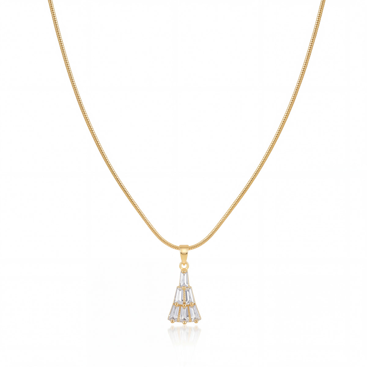 Gold CZ Pave Tassel Drop Pendant Chain Anti-Tarnish Necklace