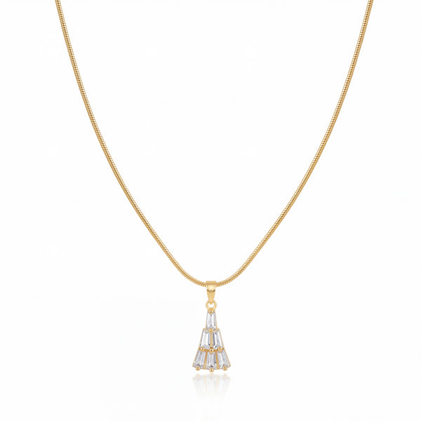Gold CZ Pave Tassel Drop Pendant Chain Anti-Tarnish Necklace