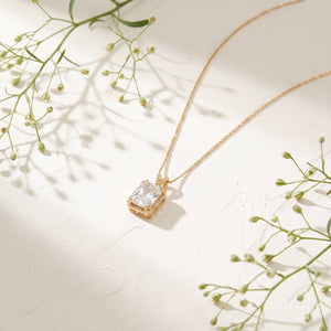Gold Square CZ Pendant Chain Anti-Tarnish Necklace