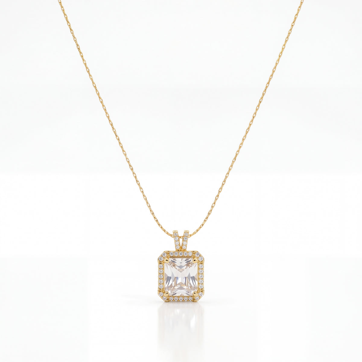 Gold Square CZ Pendant Chain Anti-Tarnish Necklace