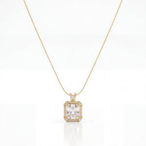 Gold Square CZ Pendant Chain Anti-Tarnish Necklace