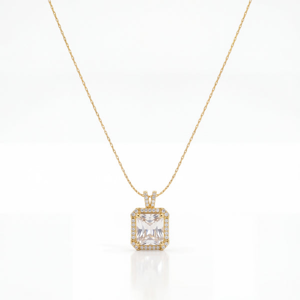 Gold Square CZ Pendant Chain Anti-Tarnish Necklace
