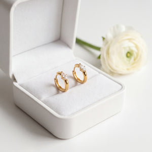Gold Plated Marquise CZ Huggie Hoop Earrings