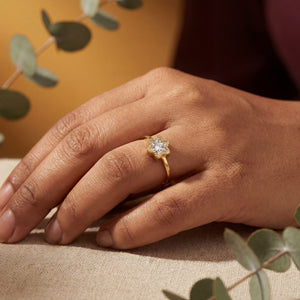 House of Viya Gold Plated CZ Star Solitaire Ring Worn on Hand – Anti-Tarnish Stainless Steel Clover Ring Close-Up