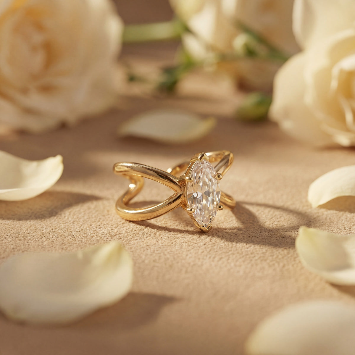 Marquise Cut White CZ Solitaire Ring | Gold Plated Elegant Bridal Promise Ring