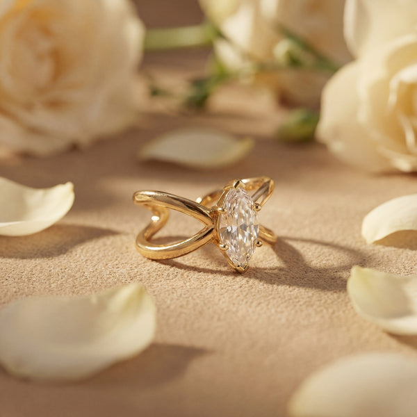 Marquise Cut White CZ Solitaire Ring with Gold Plated Band by House of Viya – Elegant Bridal Promise Ring