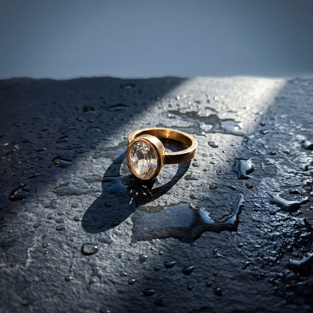 Round Halo CZ Solitaire Ring | Gold Plated Sparkling White Stone Engagement Style Ring